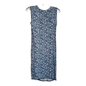 Maison Jules Womens Med Blue Floral Knot Front Sleeveless Dress Lightweight Knit